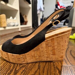 Stuart Weitzman Black Suede Wedges with Cork Platform